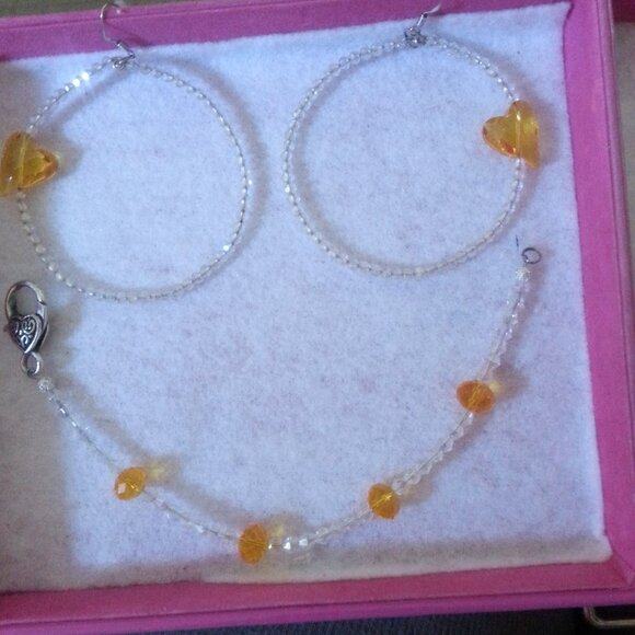 Swarovski Crystal Hand-Made Jewelry set Earring Yellow White Hoop Hear Bracelet. - Picture 3 of 8